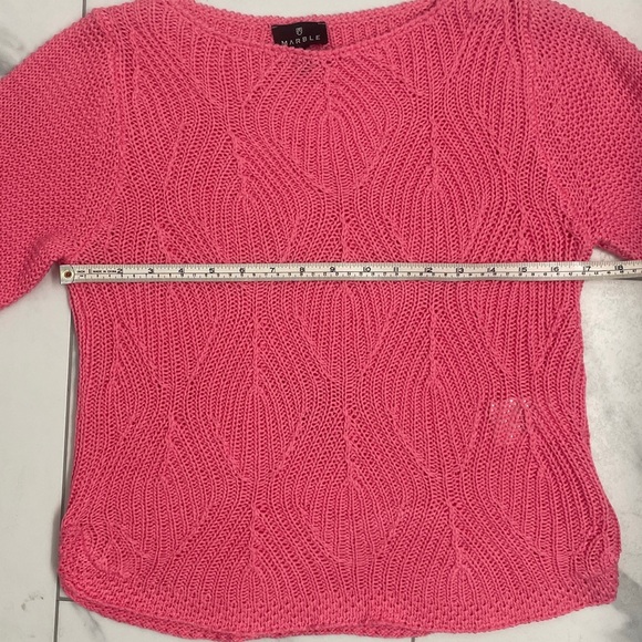 Marbel Pullover Sweater Pink Round Neckline 3/4 Sleeves Chunky Rib Knit Sz XS - Picture 7 of 12